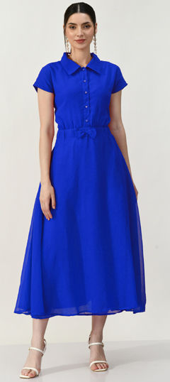 Blue color Dress in Georgette fabric with Thread work