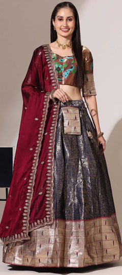 Blue color Lehenga in Silk fabric with Weaving work
