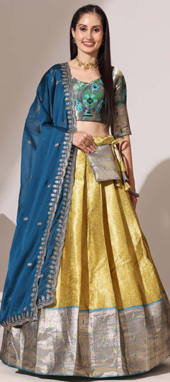 Yellow color Lehenga in Silk fabric with Weaving work