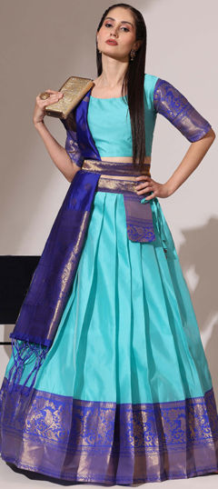 Blue color Lehenga in Silk fabric with Weaving work