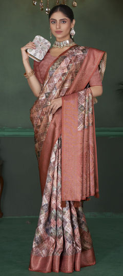 Multicolor color Saree in Silk fabric with Digital Print, Weaving work