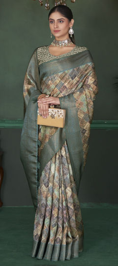 Multicolor color Saree in Silk fabric with Digital Print, Weaving work