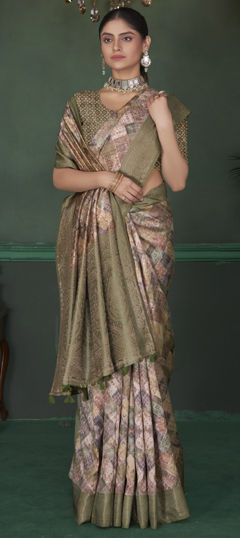 Multicolor color Saree in Silk fabric with Digital Print, Weaving work