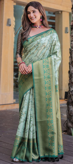 Green color Saree in Silk fabric with Weaving, Zari work