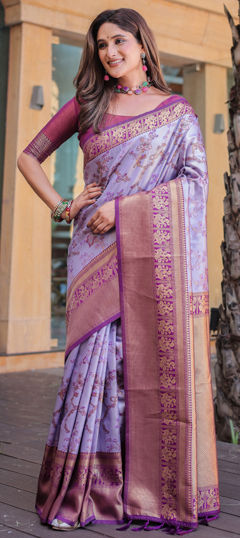 Purple and Violet color Saree in Silk fabric with Weaving, Zari work