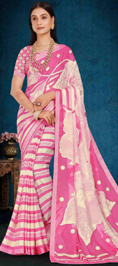 Beige and Brown, Pink and Majenta color Saree in Brasso fabric with Printed work