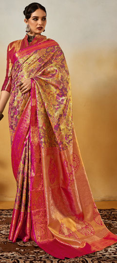 Multicolor color Saree in Silk fabric with Printed, Weaving work