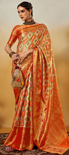 Multicolor color Saree in Silk fabric with Printed, Weaving work