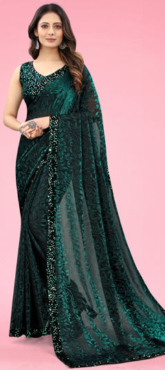 Green color Saree in Lycra fabric with Sequence work