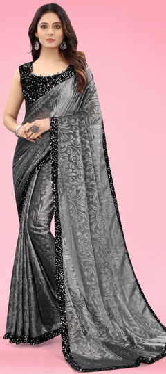 Black and Grey color Saree in Lycra fabric with Sequence work