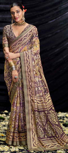 Multicolor color Saree in Silk fabric with Printed work