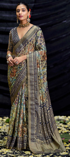 Multicolor color Saree in Silk fabric with Printed work