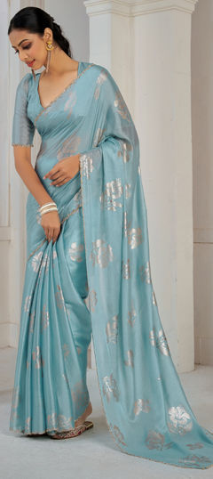 Blue color Saree in Satin Silk fabric with Weaving work