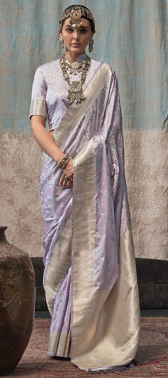 Purple and Violet color Saree in Satin Silk fabric with Weaving work