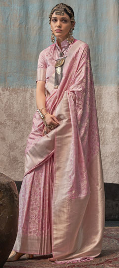 Pink and Majenta color Saree in Satin Silk fabric with Weaving work