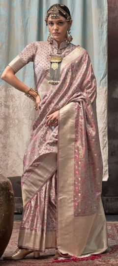 Pink and Majenta color Saree in Satin Silk fabric with Weaving work