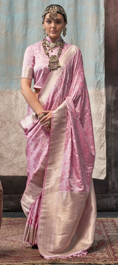 Pink and Majenta color Saree in Satin Silk fabric with Weaving work