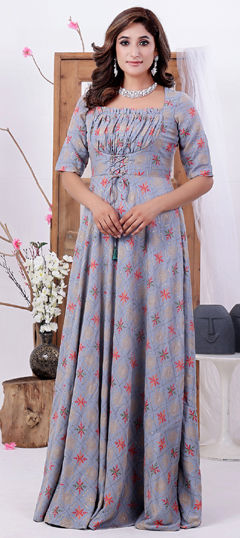 Multicolor color Gown in Muslin fabric with Printed work