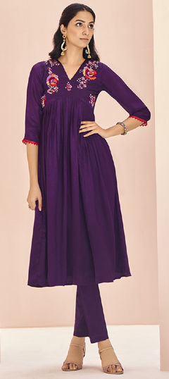 Pink and Majenta color Salwar Kameez in Silk fabric with Embroidered, Sequence, Thread work