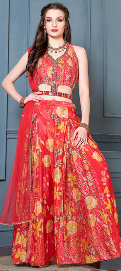 Red and Maroon color Salwar Kameez in Silk fabric with Embroidered, Printed, Sequence work