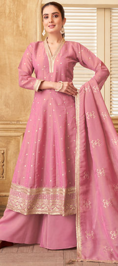 Pink and Majenta color Salwar Kameez in Silk fabric with Embroidered, Sequence, Thread work