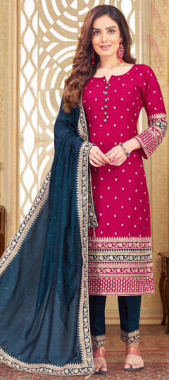 Pink and Majenta color Salwar Kameez in Silk fabric with Embroidered, Sequence, Thread work