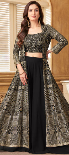 Black and Grey color Salwar Kameez in Georgette fabric with Embroidered, Sequence, Thread work
