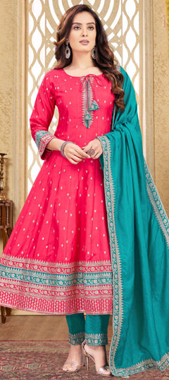 Pink and Majenta color Salwar Kameez in Silk fabric with Embroidered, Sequence, Thread work