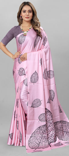 Pink and Majenta color Saree in Crepe Silk fabric with Digital Print work