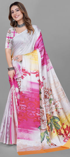 Multicolor color Saree in Crepe Silk fabric with Digital Print, Floral work