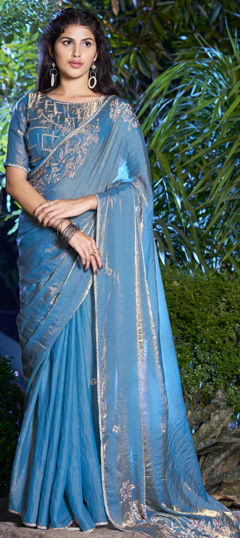 Blue color Saree in Silk fabric with Zircon work