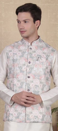 Multicolor color Nehru Jacket in Cotton fabric with Digital Print work