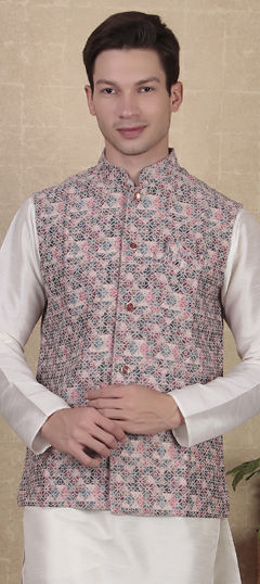 Multicolor color Nehru Jacket in Cotton fabric with Digital Print work