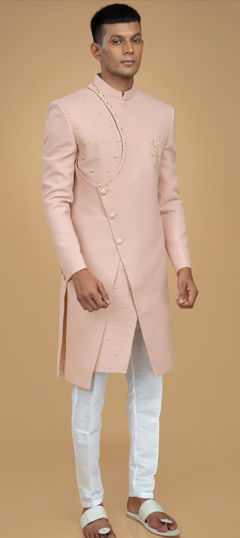 Pink and Majenta color IndoWestern Dress in Art Silk fabric with Bugle Beads, Sequence work