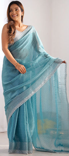 Blue color Saree in Art Silk fabric with Embroidered, Sequence, Thread work