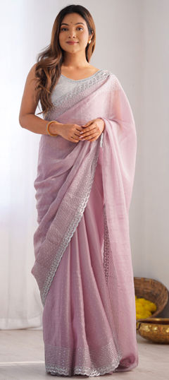 Pink and Majenta color Saree in Art Silk fabric with Embroidered, Sequence, Thread work