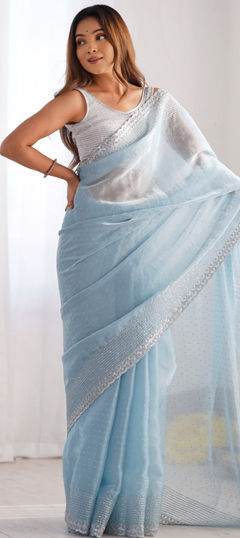 Blue color Saree in Art Silk fabric with Embroidered, Sequence, Thread work