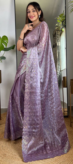 Purple and Violet color Saree in Art Silk fabric with Embroidered, Sequence, Thread work