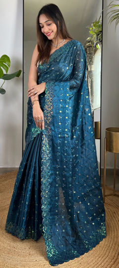 Blue color Saree in Art Silk fabric with Embroidered, Sequence, Thread work