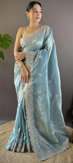 Blue color Saree in Art Silk fabric with Embroidered, Sequence, Thread work