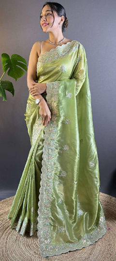 Green color Saree in Art Silk fabric with Embroidered, Sequence, Thread work