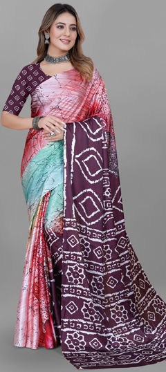 Multicolor color Saree in Crepe Silk fabric with Digital Print work