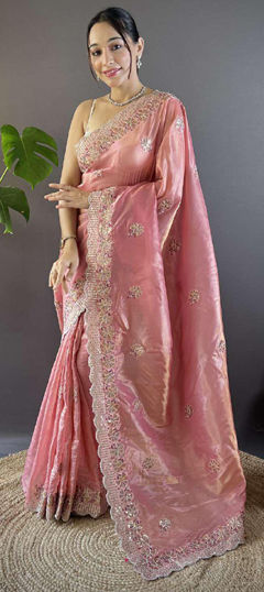 Pink and Majenta color Saree in Art Silk fabric with Embroidered, Sequence, Thread work