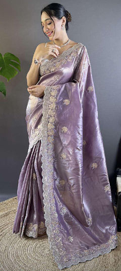 Purple and Violet color Saree in Art Silk fabric with Embroidered, Sequence, Thread work