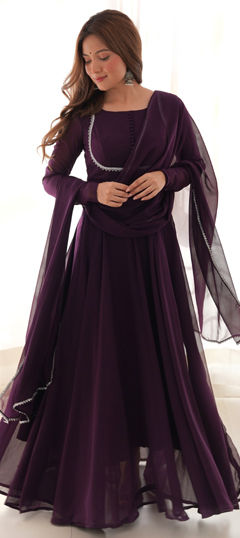 Purple and Violet color Gown in Georgette fabric with Lace work