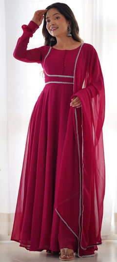 Pink and Majenta color Gown in Georgette fabric with Lace work