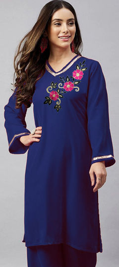 Blue color Kurti in Velvet fabric with Embroidered, Gota Patti work