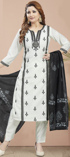 White and Off White color Salwar Kameez in Silk fabric with Embroidered, Resham, Thread work