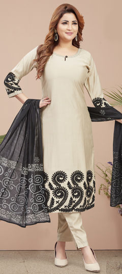 Beige and Brown color Salwar Kameez in Silk fabric with Embroidered, Resham, Thread work