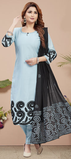 Blue color Salwar Kameez in Silk fabric with Embroidered, Resham, Thread work